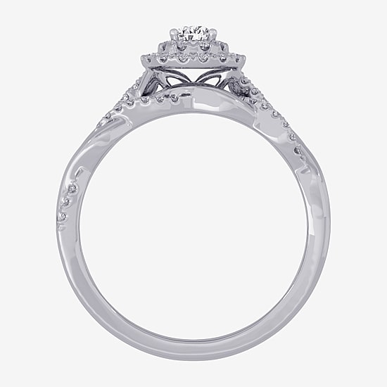 Womens 3/8 CT. T.W. Natural White Diamond 10K Gold Pear Side Stone Halo Bridal Set