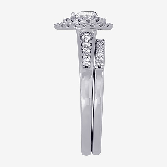 Womens 3/8 CT. T.W. Natural White Diamond 10K Gold Pear Side Stone Halo Bridal Set