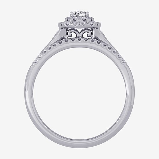 Womens 3/8 CT. T.W. Natural White Diamond 10K Gold Pear Side Stone Halo Bridal Set