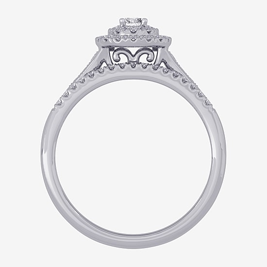 Womens 3/8 CT. T.W. Natural White Diamond 10K Gold Oval Side Stone Halo Bridal Set