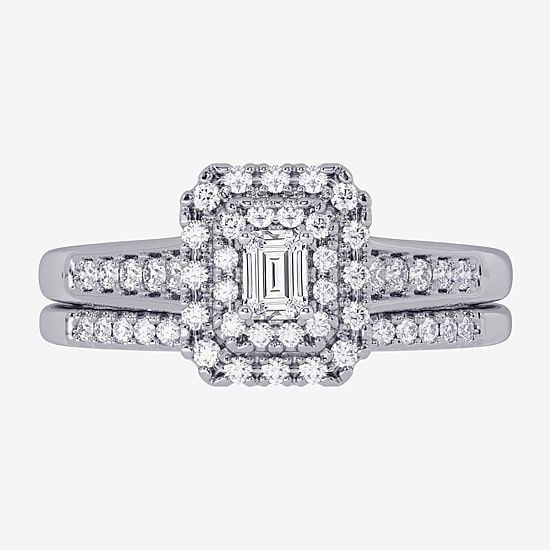 Womens 3/8 CT. T.W. Natural White Diamond 10K Gold Side Stone Halo Bridal Set