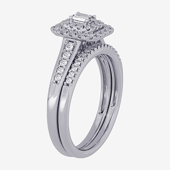 Womens 3/8 CT. T.W. Natural White Diamond 10K Gold Side Stone Halo Bridal Set