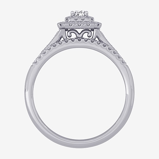Womens 3/8 CT. T.W. Natural White Diamond 10K Gold Side Stone Halo Bridal Set