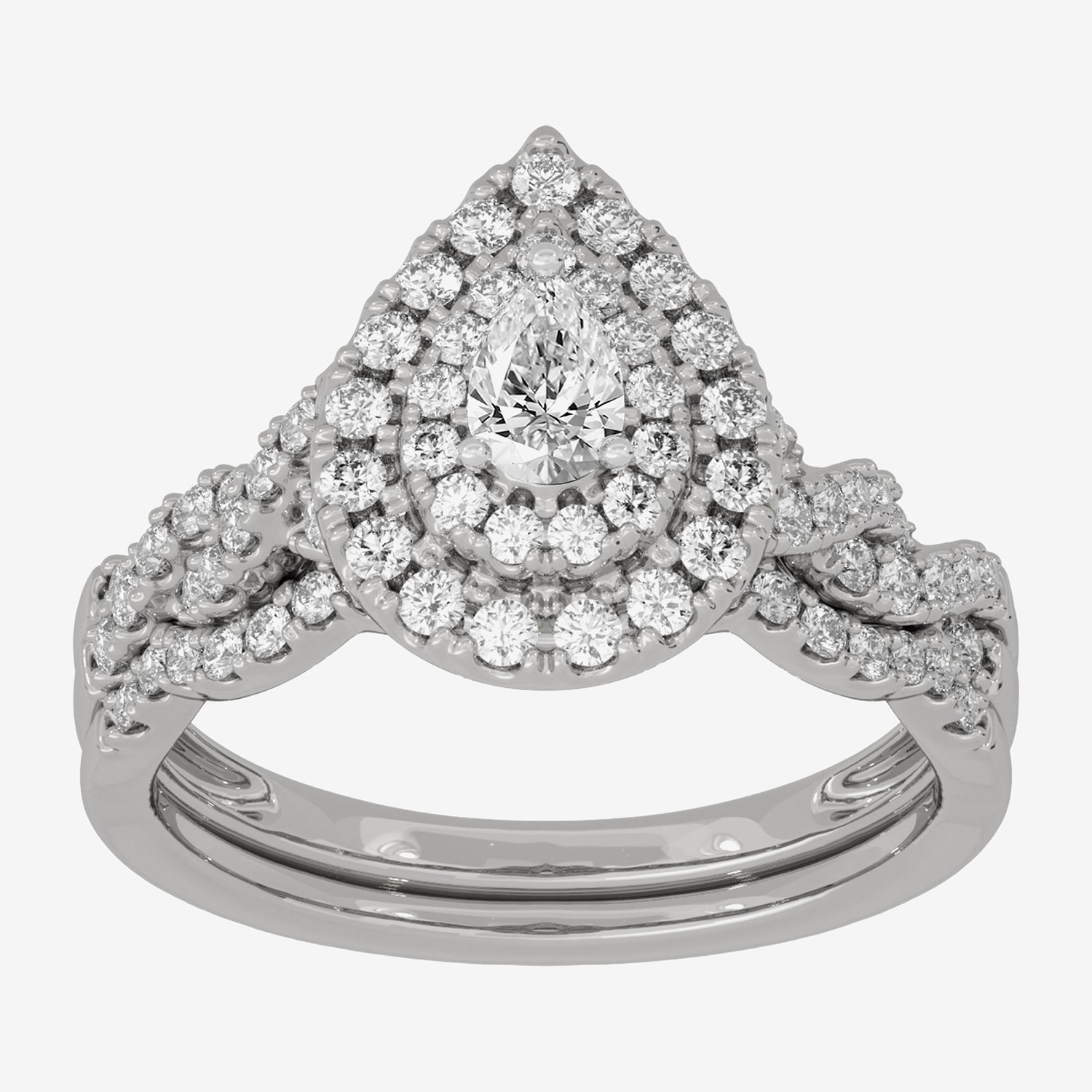 H-I / Si1-Si2) Womens / CT. T.W. Lab Grown White Diamond 10K Gold Pear Side Stone Halo Bridal Set