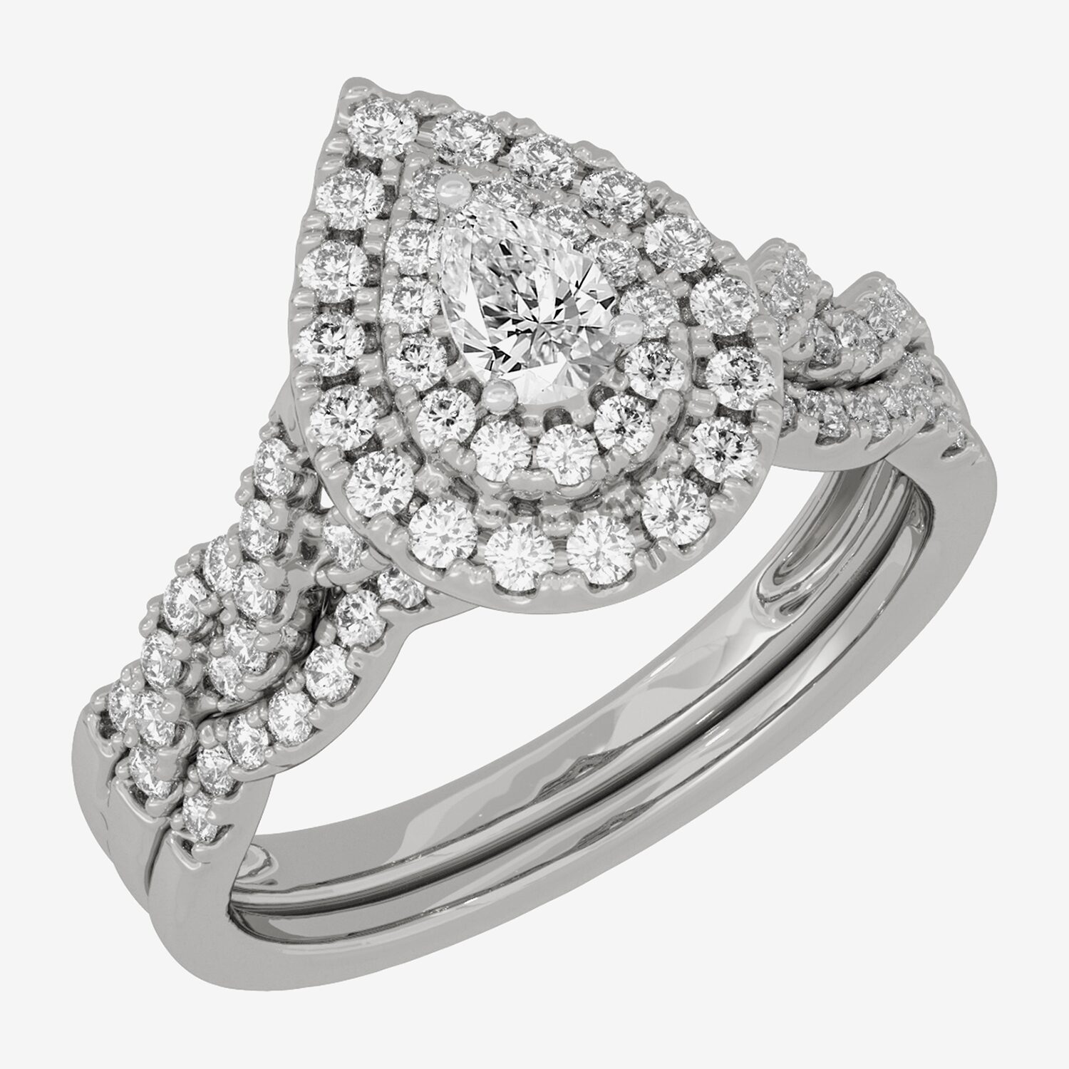 H-I / Si1-Si2) Womens / CT. T.W. Lab Grown White Diamond 10K Gold Pear Side Stone Halo Bridal Set