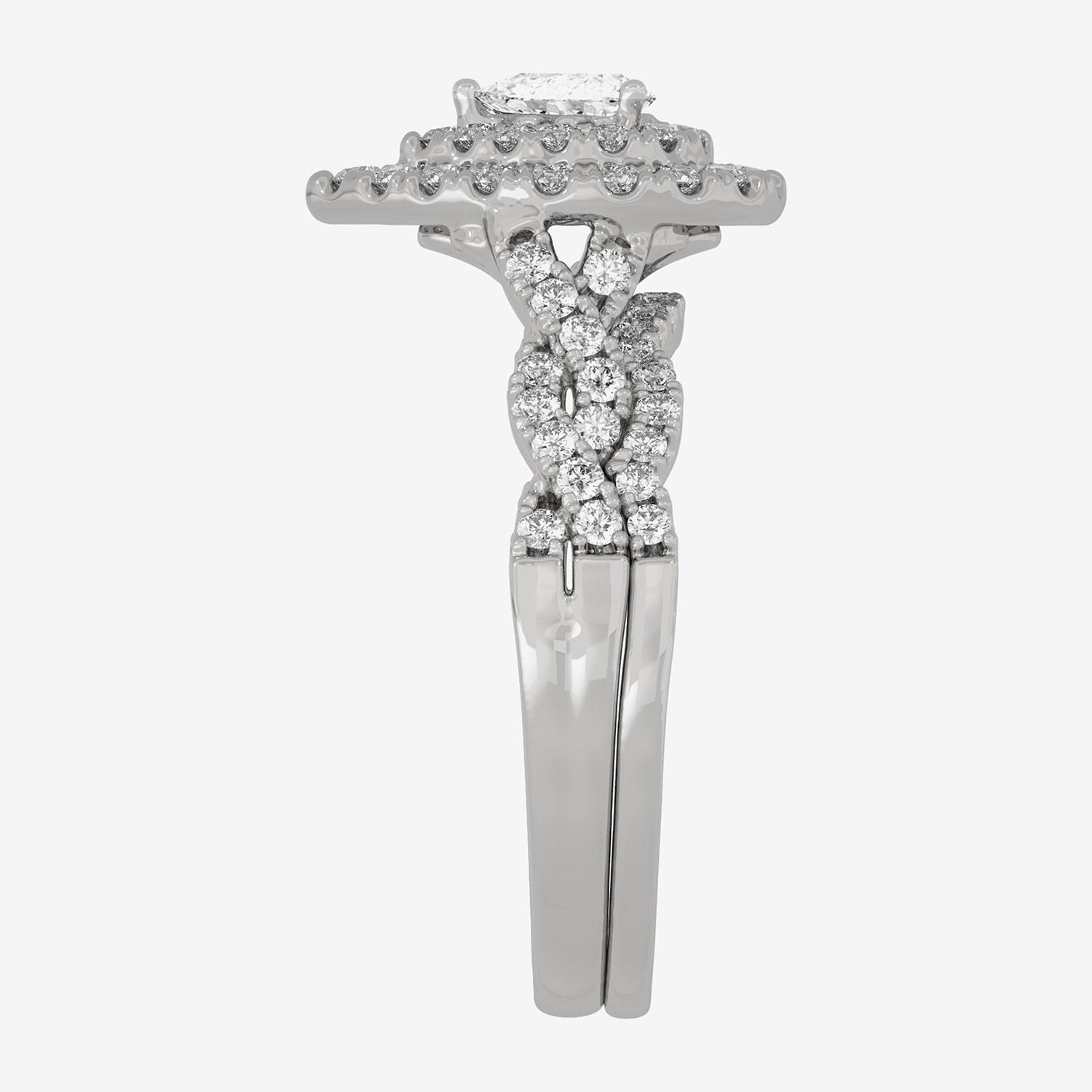 H-I / Si1-Si2) Womens / CT. T.W. Lab Grown White Diamond 10K Gold Pear Side Stone Halo Bridal Set