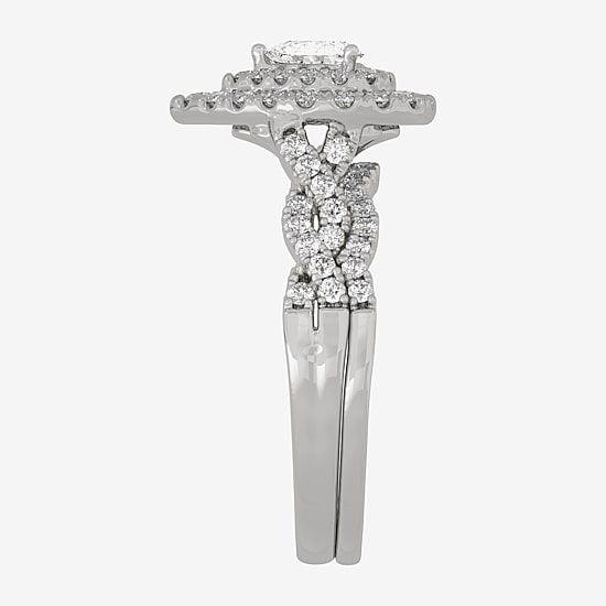 (H-I / Si1-Si2) Womens 3/4 CT. T.W. Lab Grown White Diamond 10K Gold Pear Side Stone Halo Bridal Set