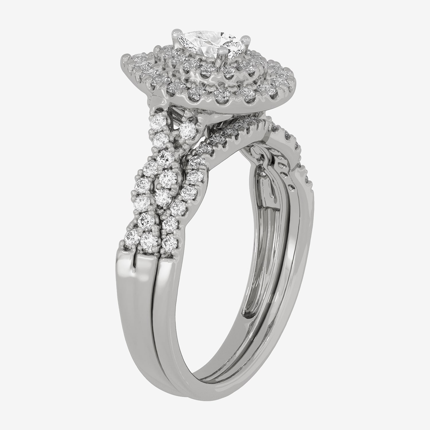 H-I / Si1-Si2) Womens / CT. T.W. Lab Grown White Diamond 10K Gold Pear Side Stone Halo Bridal Set