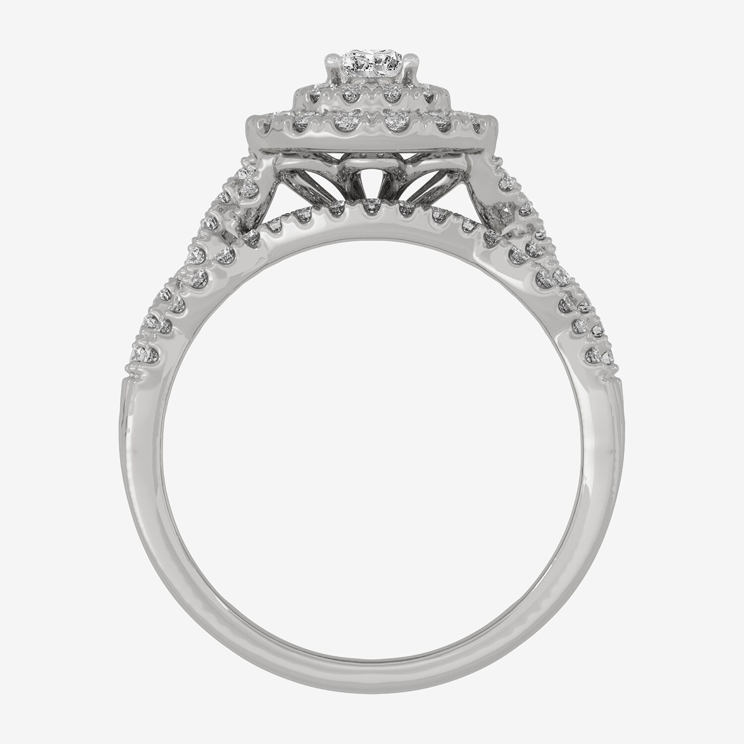 H-I / Si1-Si2) Womens / CT. T.W. Lab Grown White Diamond 10K Gold Pear Side Stone Halo Bridal Set