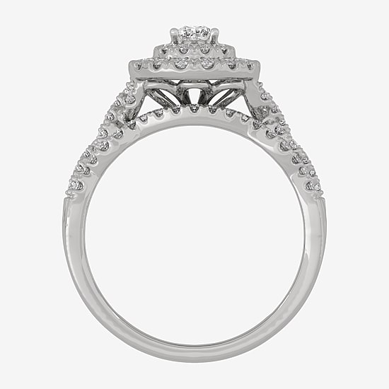(H-I / Si1-Si2) Womens 3/4 CT. T.W. Lab Grown White Diamond 10K Gold Pear Side Stone Halo Bridal Set