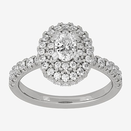 (H-I / Si1-Si2) Womens 1 1/4 CT. T.W. Lab Grown White Diamond 10K Gold Oval Side Stone Halo Engagement Ring, 9, White