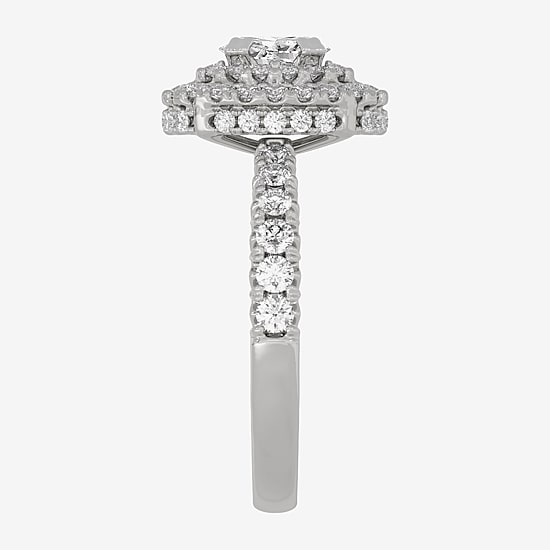 (H-I / Si1-Si2) Womens 1 1/4 CT. T.W. Lab Grown White Diamond 10K Gold Oval Side Stone Halo Engagement Ring