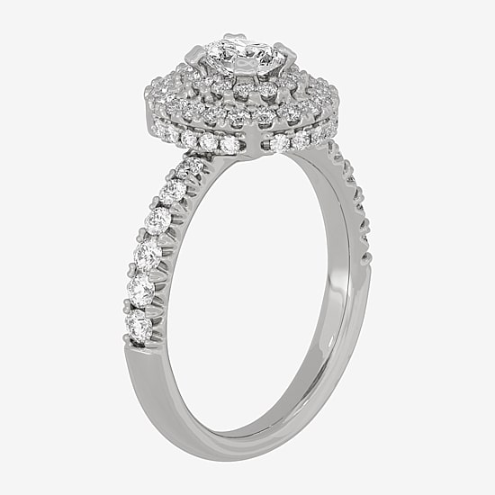 (H-I / Si1-Si2) Womens 1 1/4 CT. T.W. Lab Grown White Diamond 10K Gold Oval Side Stone Halo Engagement Ring
