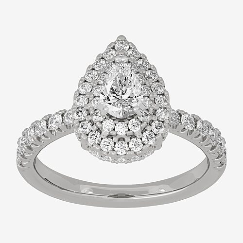 (H-I / Si1-Si2) Womens 1 1/4 CT. T.W. Lab Grown White Diamond 10K Gold Pear Side Stone Halo Engagement Ring, 9, White