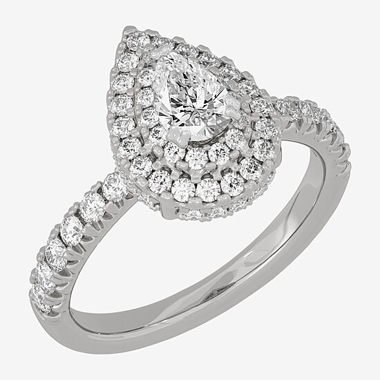 (H-I / Si1-Si2) Womens 1 1/4 CT. T.W. Lab Grown White Diamond 10K Gold Pear Side Stone Halo Engagement Ring