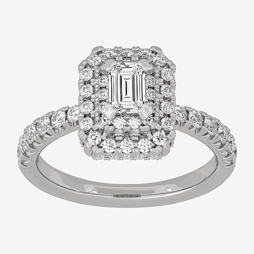 (H-I / Si1-Si2) Womens 1 1/4 CT. T.W. Lab Grown White Diamond 10K Gold Side Stone Halo Engagement Ring, 9, White