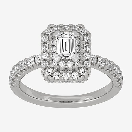 (H-I / Si1-Si2) Womens 1 1/4 CT. T.W. Lab Grown White Diamond 10K Gold Side Stone Halo Engagement Ring
