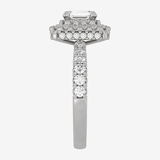 (H-I / Si1-Si2) Womens 1 1/4 CT. T.W. Lab Grown White Diamond 10K Gold Side Stone Halo Engagement Ring