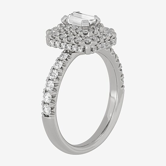 (H-I / Si1-Si2) Womens 1 1/4 CT. T.W. Lab Grown White Diamond 10K Gold Side Stone Halo Engagement Ring
