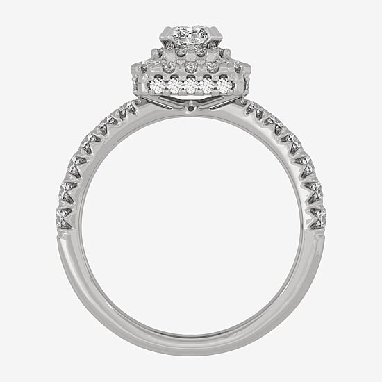 (H-I / Si1-Si2) Womens 1 1/4 CT. T.W. Lab Grown White Diamond 10K Gold Side Stone Halo Engagement Ring