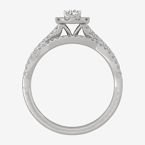 (H-I / Si1-Si2) Womens 3/4 CT. T.W. Lab Grown White Diamond 10K Gold Pear Side Stone Halo Bridal Set