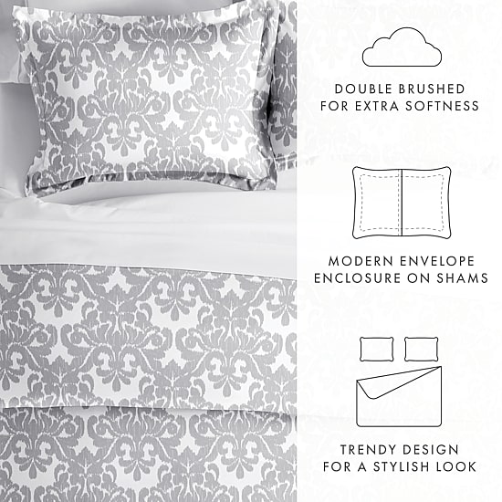 Casual Comfort Soft Damask Pattern Oversized Duvet Cover Set