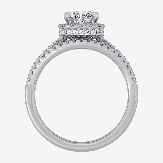 (H-I / Si1-Si2) Womens 1 1/2 CT. T.W. Lab Grown White Diamond 10K White Gold Cushion Side Stone Halo Bridal Set