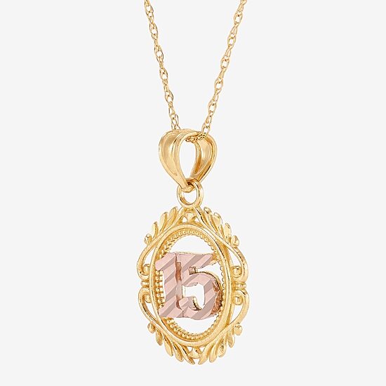 Womens White Cubic Zirconia 14K Two Tone Gold Oval Pendant Necklace