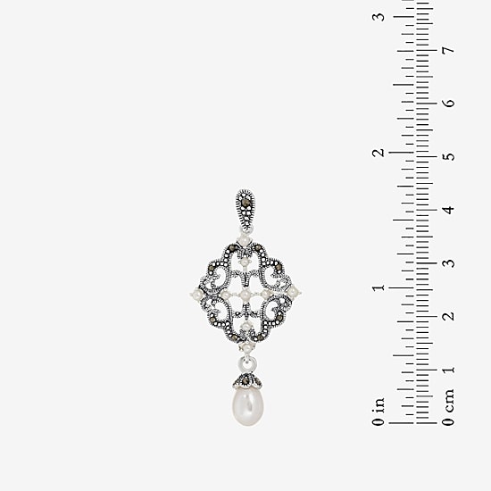 Womens Genuine Black Marcasite Sterling Silver Drop Earrings
