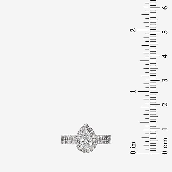 DiamonArt® Womens White Cubic Zirconia Sterling Silver Pear Engagement Ring