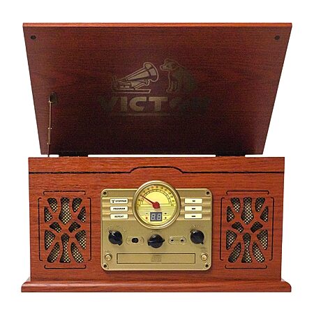 Victor Cosmopolitan 8-in-1 Music Center VWRP-4200-ES, Color: Brown