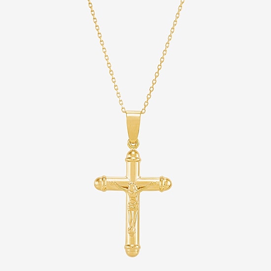 Bonded Brilliance Crucifix Womens 14K Gold Bonded With Sterling Silver Cross 18 Inch Pendant Necklace