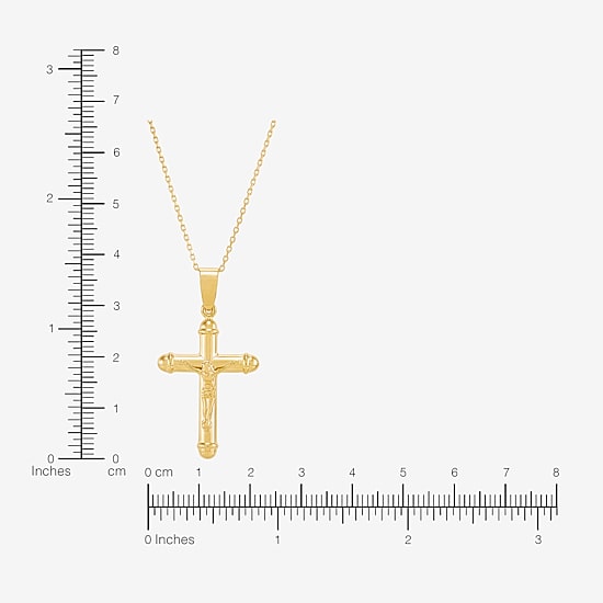 Bonded Brilliance Crucifix Womens 14K Gold Bonded With Sterling Silver Cross 18 Inch Pendant Necklace