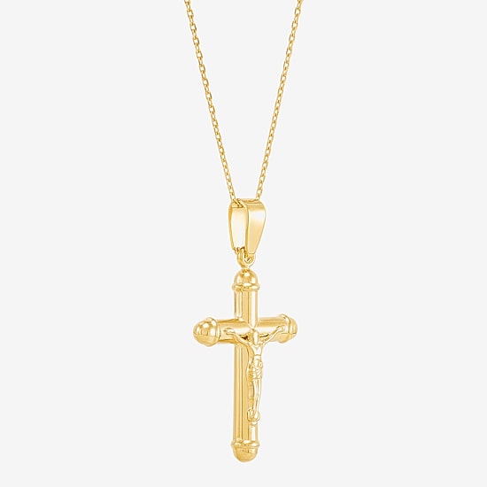 Bonded Brilliance Crucifix Womens 14K Gold Bonded With Sterling Silver Cross 18 Inch Pendant Necklace