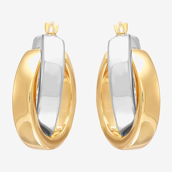 Bonded Brilliance Womens 14K Gold Bonded With Sterling Silver 23.9mm Hoop Earrings