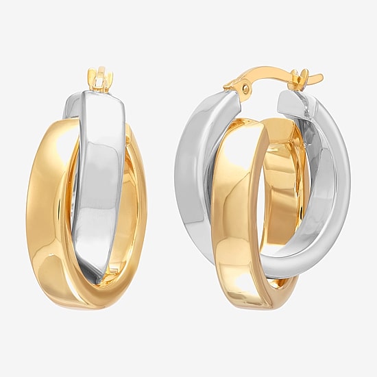 Bonded Brilliance Womens 14K Gold Bonded With Sterling Silver 23.9mm Hoop Earrings