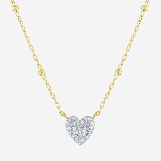Yes, Please! Womens Diamond Accent Lab Grown White Diamond Sterling Silver Heart 16 Inch Pendant Necklace
