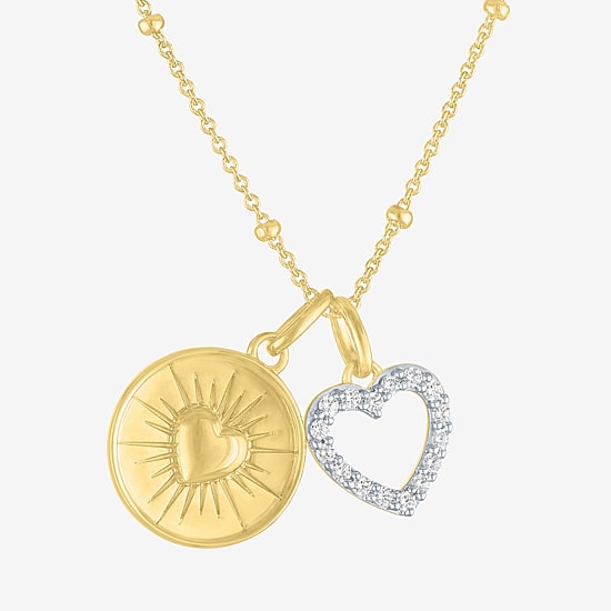(G-H / Si2-I1) Womens 1/10 CT. T.W. Lab Grown White Diamond 14K Gold Over Silver Heart 18 Inch Pendant Necklace