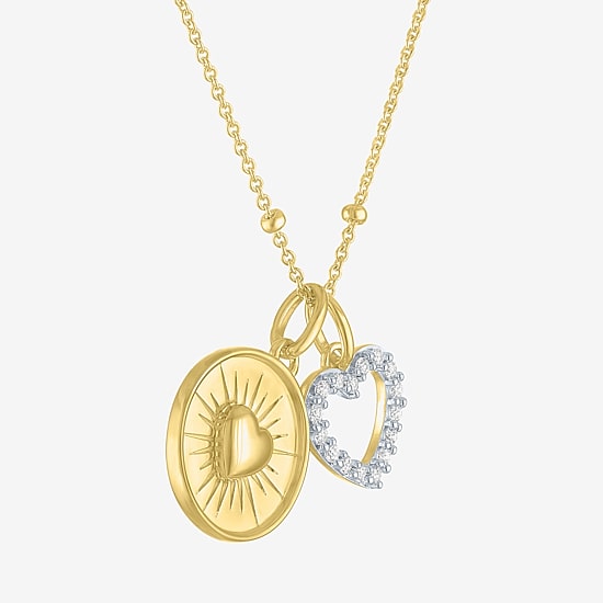 (G-H / Si2-I1) Womens 1/10 CT. T.W. Lab Grown White Diamond 14K Gold Over Silver Heart 18 Inch Pendant Necklace