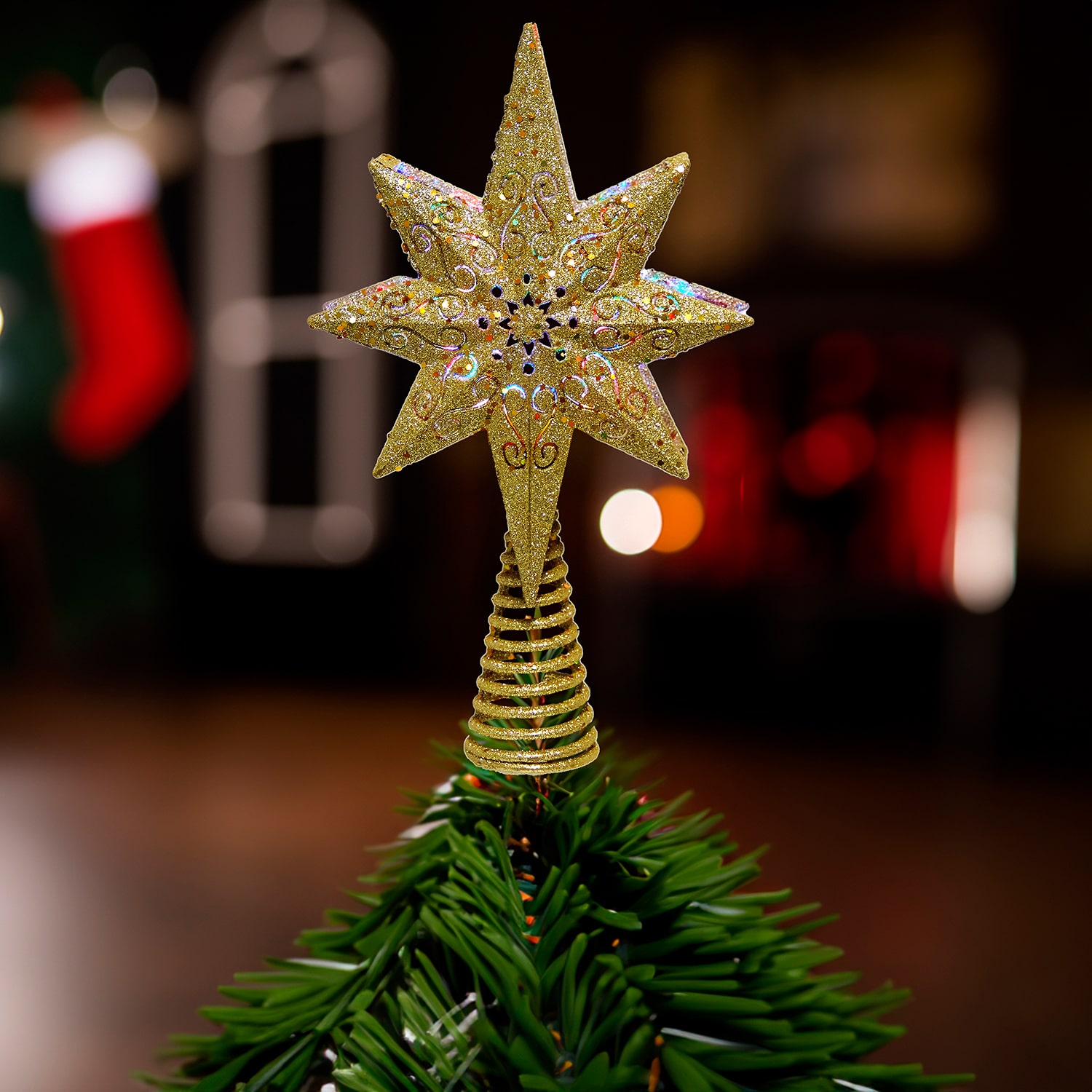 Kurt Adler 13.4" Gold Glitter Polaris Projector Christmas Tree Topper