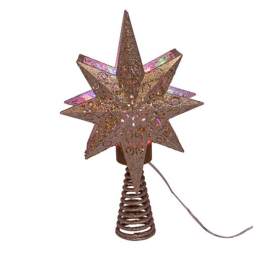 Kurt Adler 13.4" Gold Glitter Polaris Projector Christmas Tree Topper, One Size, Yellow