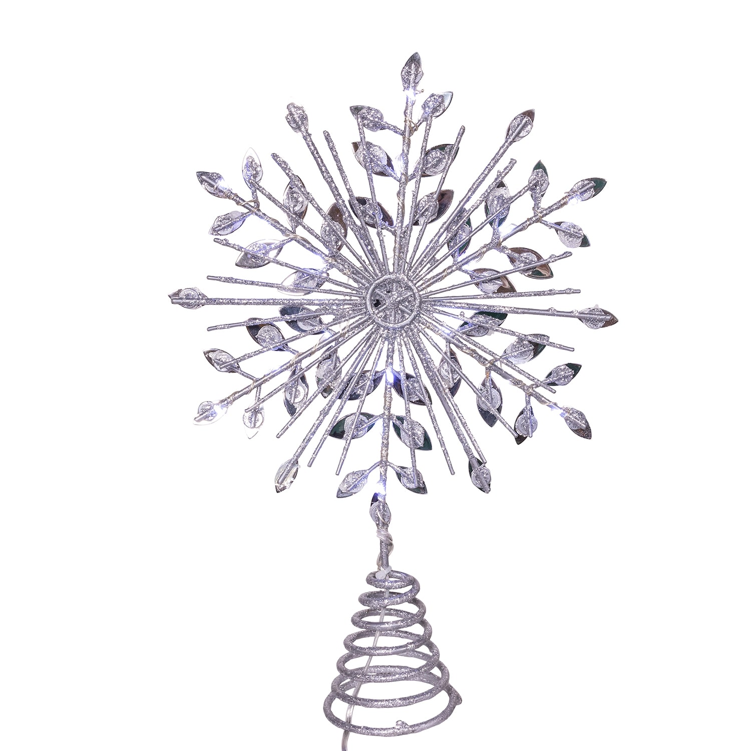 Kurt Adler 11.75" 18-Light Cool White Micro Led Silver Glittered Snowflake Christmas Tree Topper