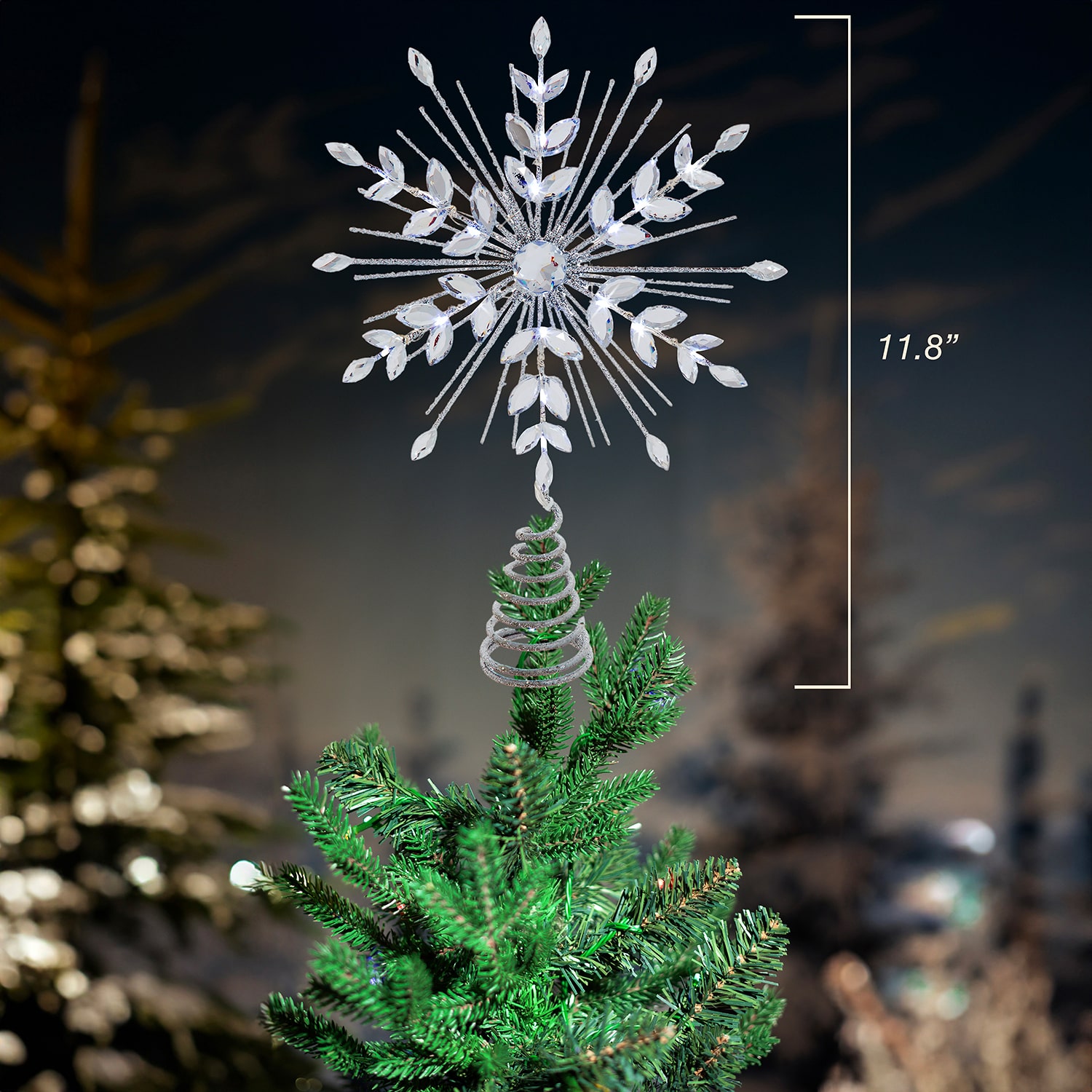 Kurt Adler 11.75" 18-Light Cool White Micro Led Silver Glittered Snowflake Christmas Tree Topper