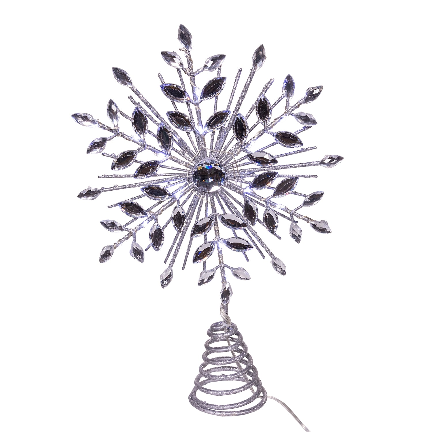 Kurt Adler 11.75" 18-Light Cool White Micro Led Silver Glittered Snowflake Christmas Tree Topper