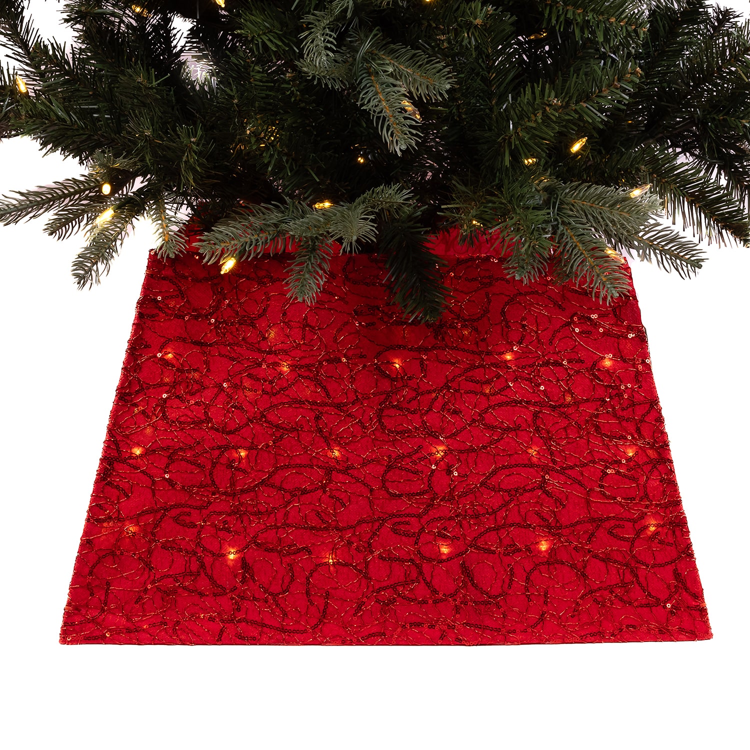 Kurt Adler 19" 70-Light Warm White Led Red Square Indoor Tree Skirt