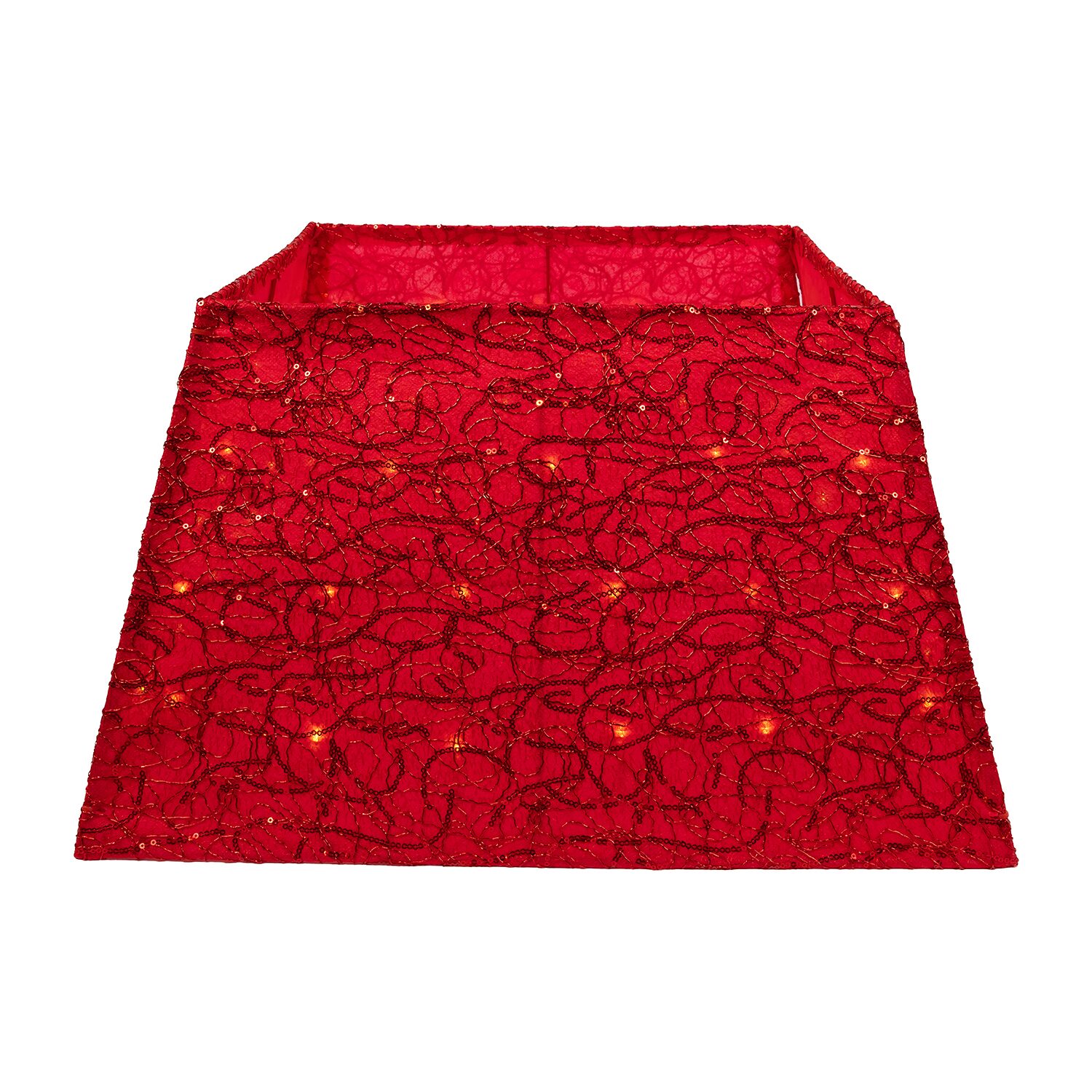 Kurt Adler 19" 70-Light Warm White Led Red Square Indoor Tree Skirt