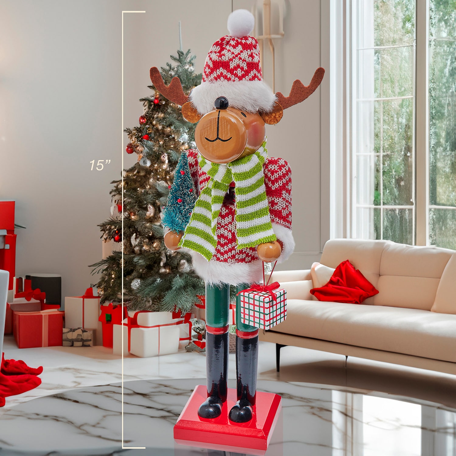 Kurt Adler 15" Wooden Reindeer Christmas Nutcracker