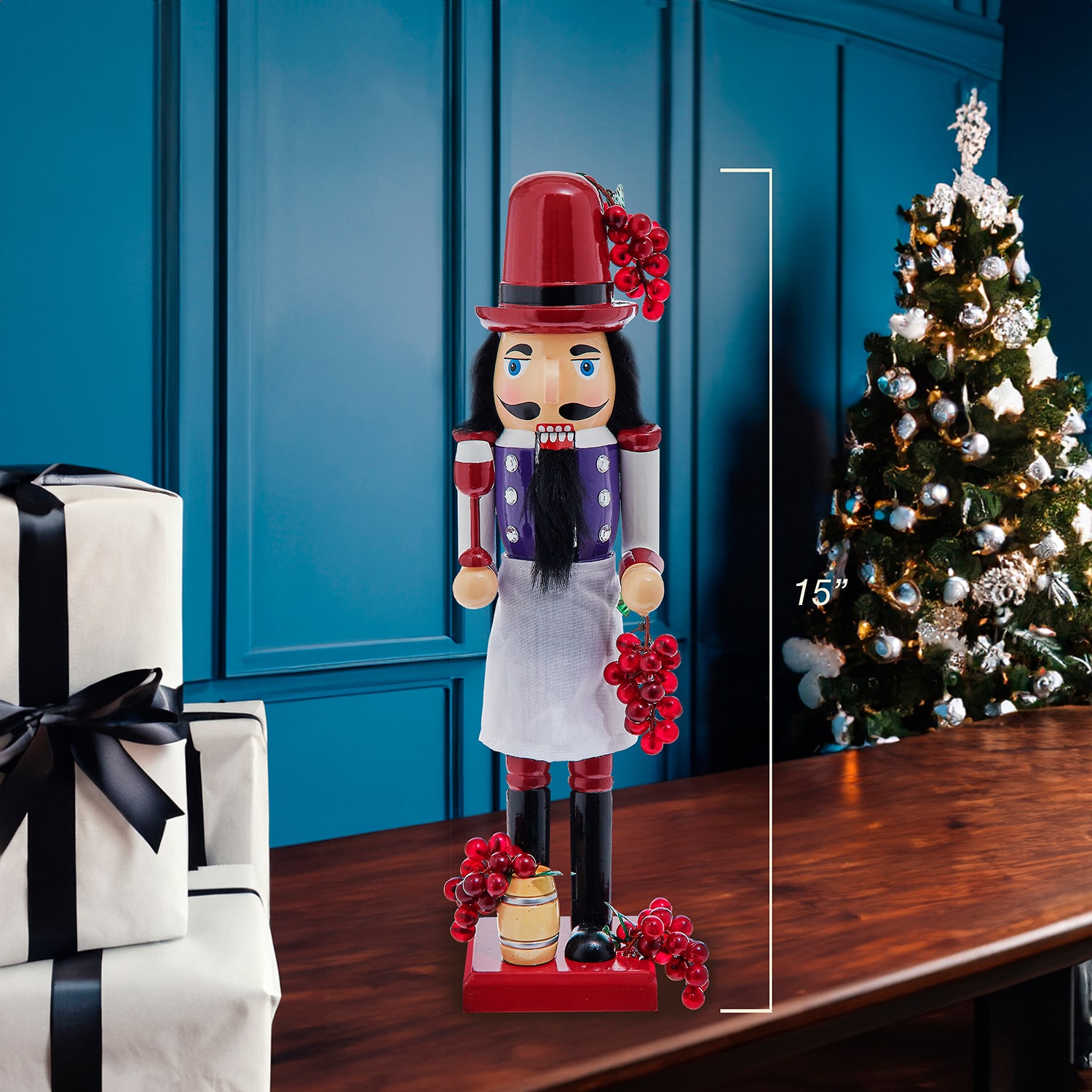 Kurt Adler 15" Wooden Wine Christmas Nutcracker