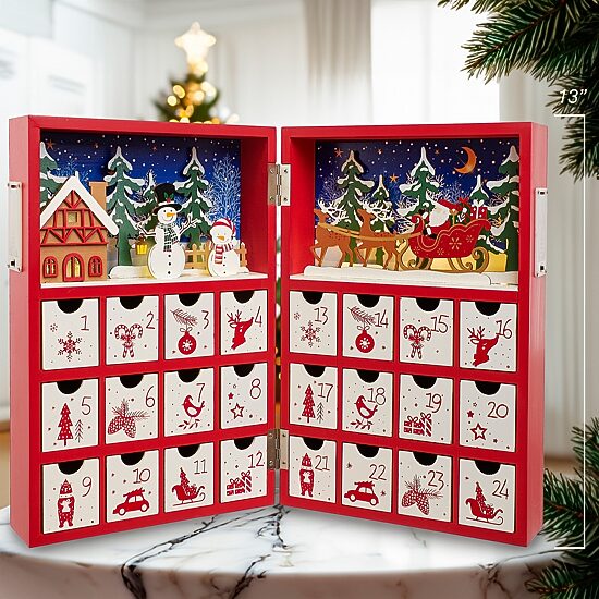 Kurt Adler 13" Battery Operated Lighted Wooden Christmas Advent Calendar