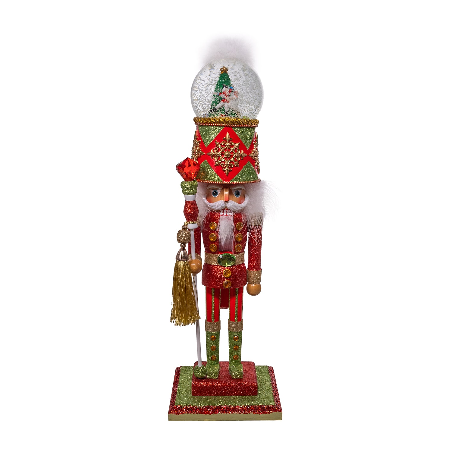Kurt Adler 21" Hollywood Battery-Operated Light Up Animated Musical Snow Globe Hat Soldier Lighted Christmas Nutcracker